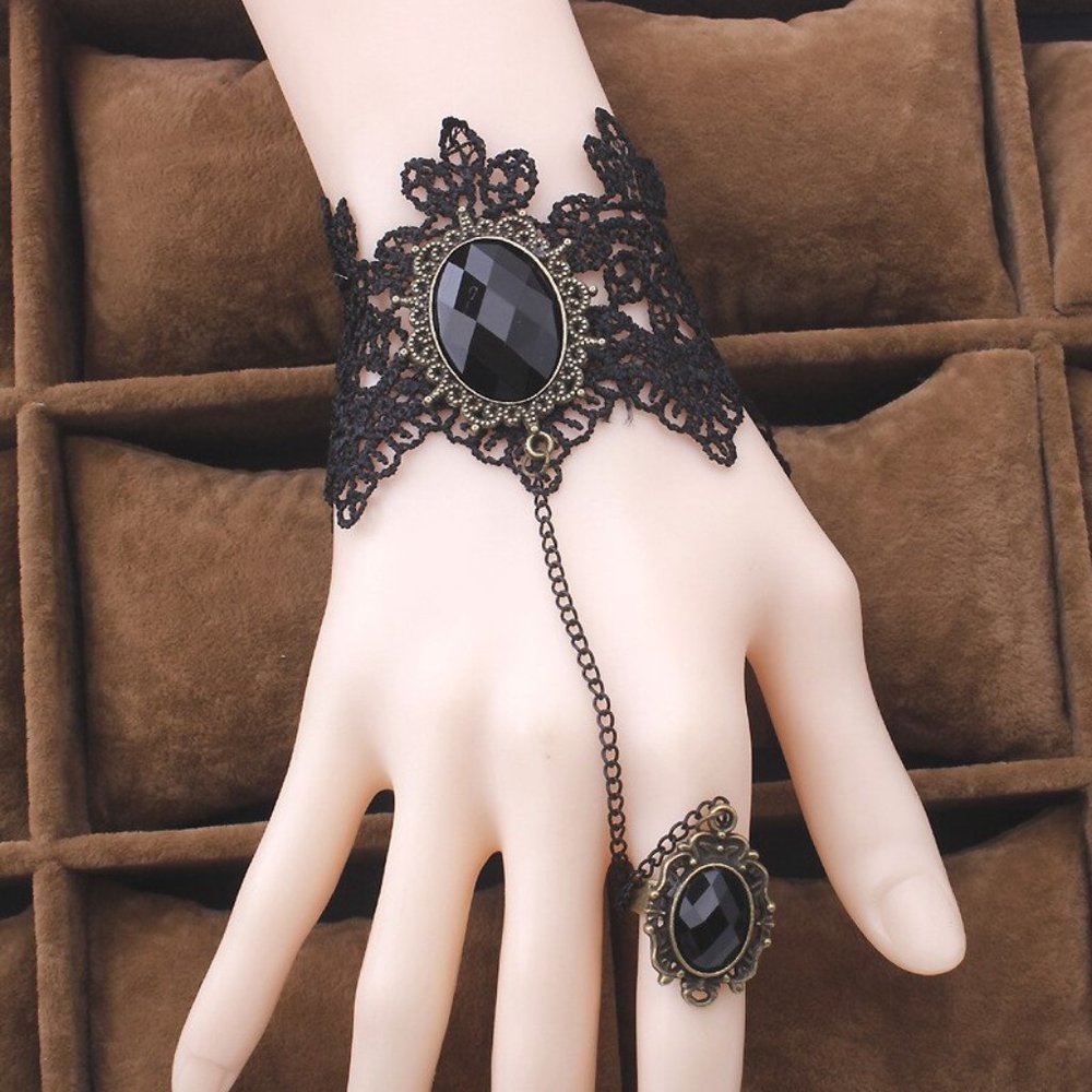 Black Lace Finger Hand Gothic Steampunk Bracelet - Picture 3 of 4